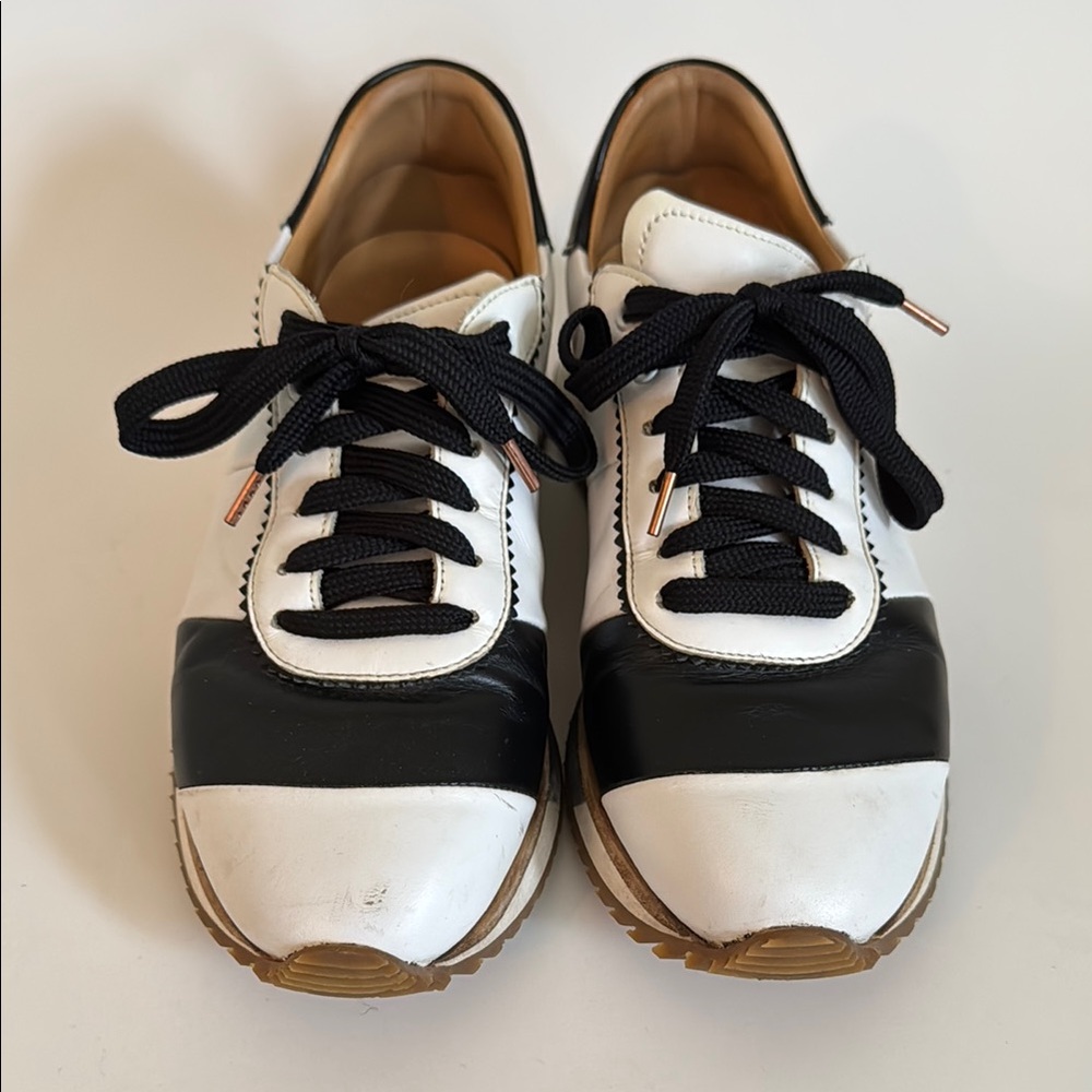 The Office of Angela Scott Quinn Sneaker Black/White Leather Designer Shoes 39.5